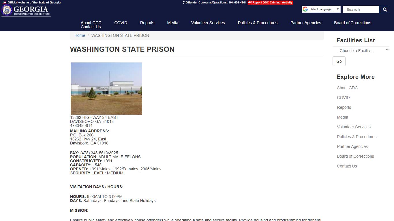 WASHINGTON STATE PRISON | GDC - Georgia