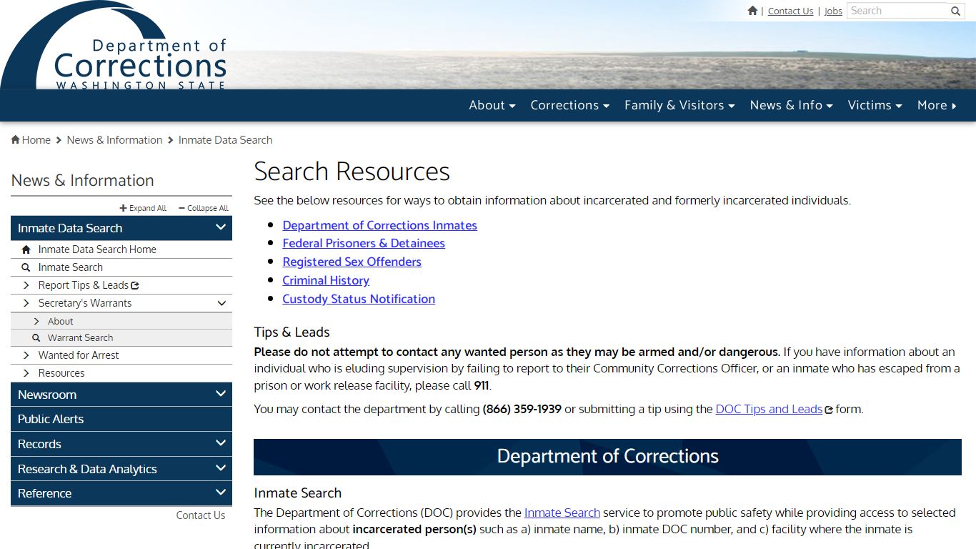 Search Resources | Washington State Department of Corrections